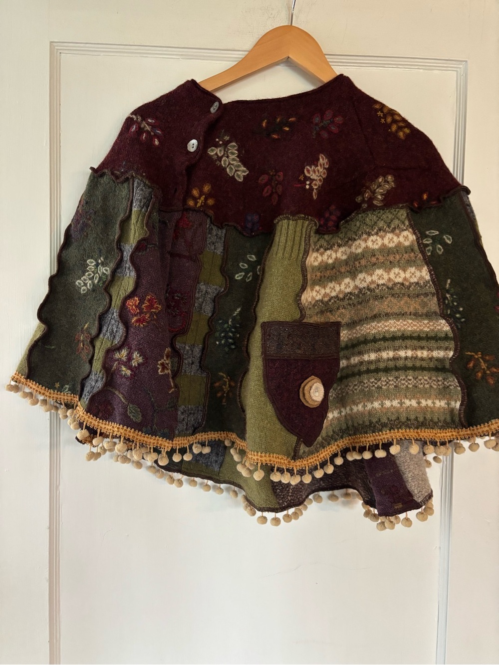 Upcycled poncho wool and felt button sides  one size  beautiful handmade